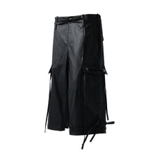 將圖片載入圖庫檢視器 Fe3c Bondage Cargo Shorts Black 黑色蠟面繃帶工裝短褲