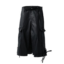 將圖片載入圖庫檢視器 Fe3c Bondage Cargo Shorts Black 黑色蠟面繃帶工裝短褲