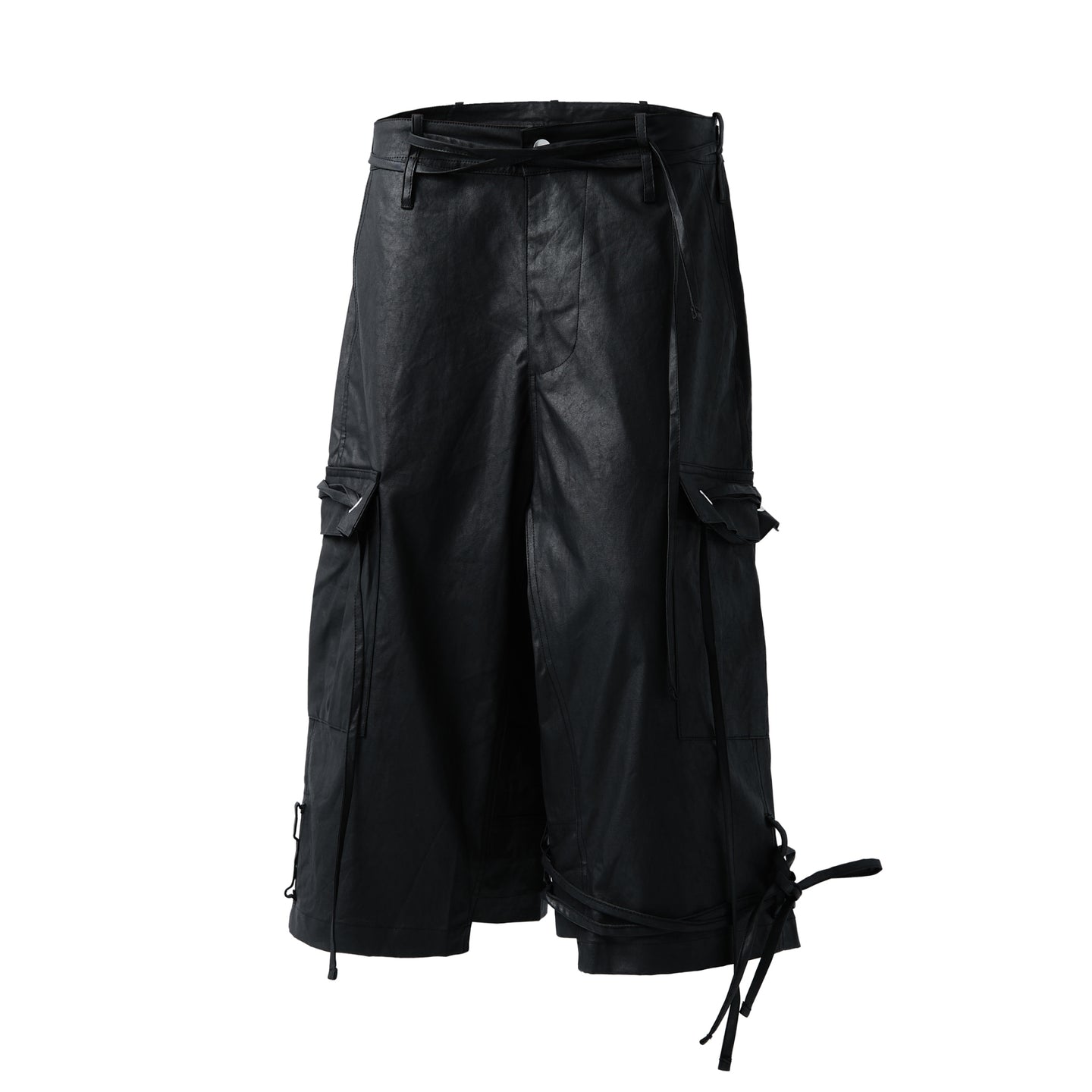 Fe3c Bondage Cargo Shorts Black 黑色蠟面繃帶工裝短褲